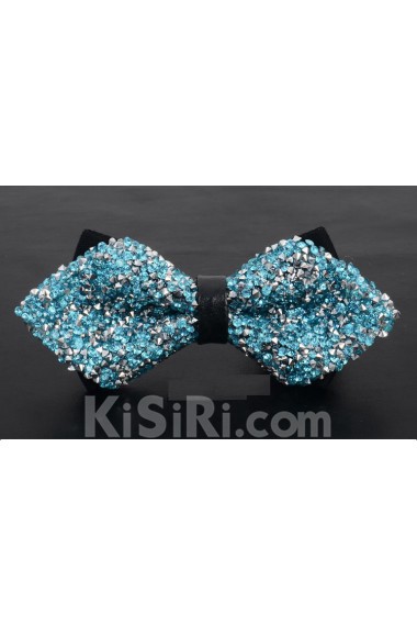 Blue Solid Cotton, Crystal Bow Tie
