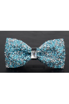 Blue Solid Cotton, Crystal Bow Tie