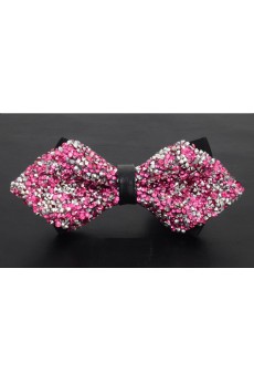 Pink Solid Cotton, Crystal Bow Tie