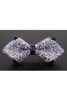 Purple Solid Cotton, Crystal Bow Tie