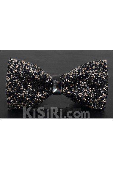 Black Solid Cotton, Crystal Bow Tie
