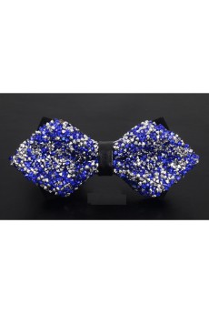 Blue Solid Cotton, Crystal Bow Tie