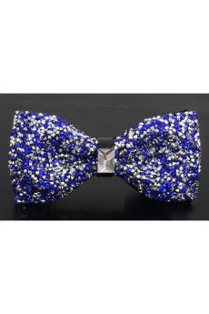 Blue Solid Cotton, Crystal Bow Tie