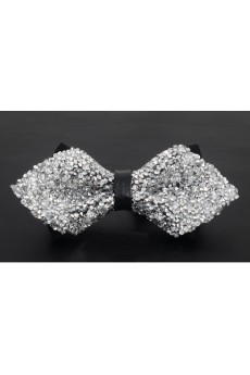 Silver Solid Cotton, Crystal Bow Tie