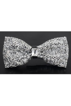 Silver Solid Cotton, Crystal Bow Tie