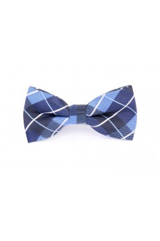 Blue Striped Microfiber Bow Tie