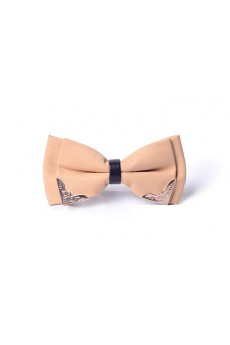 Beige Solid Microfiber Bow Tie