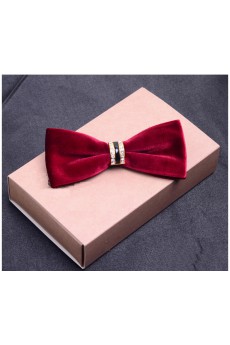 Wine Red Solid Cotton-Microfiber Blended Bow Tie