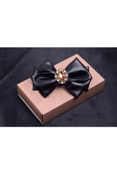 Beige Solid Microfiber, Gem Bow Tie