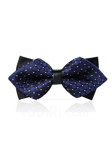 Blue Checkered Microfiber Bow Tie