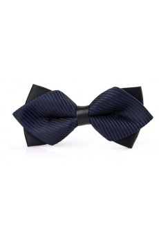 Blue Striped Microfiber Bow Tie