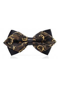 Gold Floral Microfiber Bow Tie