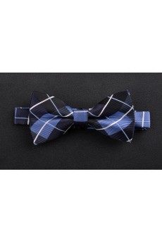 Blue Plaid Microfiber Bow Tie