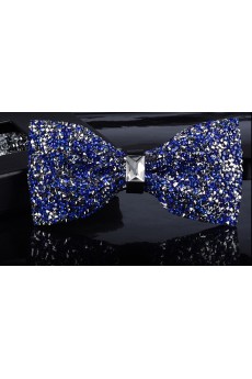 Blue Solid Crystal Bow Tie