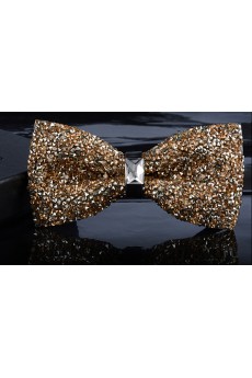 Beige Solid Crystal Bow Tie