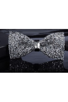 Silver Solid Crystal Bow Tie