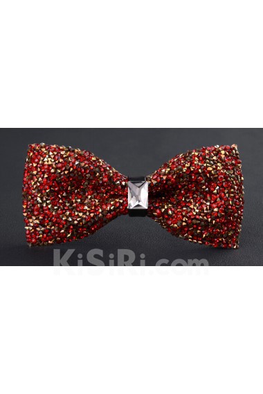 Red Solid Crystal Bow Tie