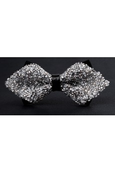 Silver Solid Crystal Bow Tie