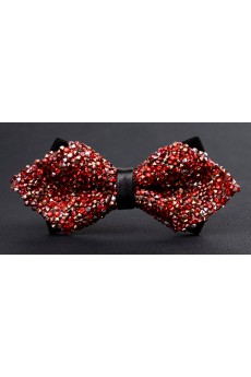 Red Solid Crystal Bow Tie