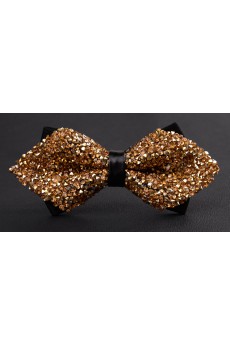 Beige Solid Crystal Bow Tie