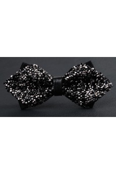 Black Solid Crystal Bow Tie