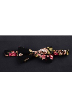 Black Floral Microfiber Bow Tie