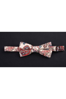 Beige Floral Microfiber Bow Tie