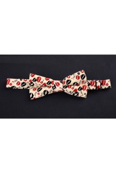 Beige Floral Microfiber Bow Tie