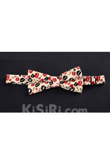 Beige Floral Microfiber Bow Tie