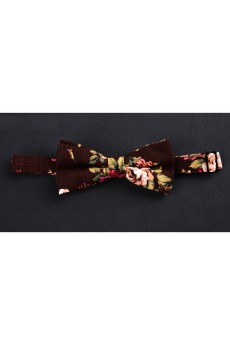 Brown Floral Microfiber Bow Tie