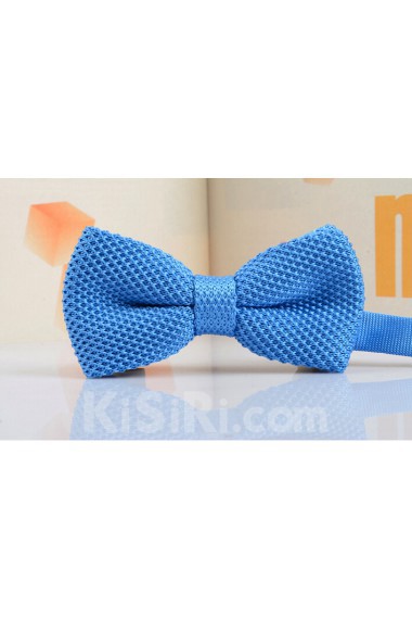 Blue Solid Wool Bow Tie