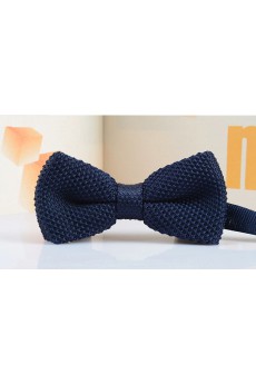 Blue Solid Wool Bow Tie