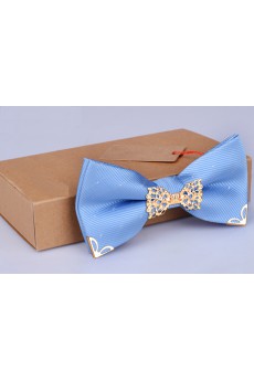 Blue Solid Microfiber Bow Tie