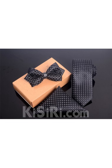 Black Polka Dot Microfiber 
Necktie and Bow Tie and Pocket Square