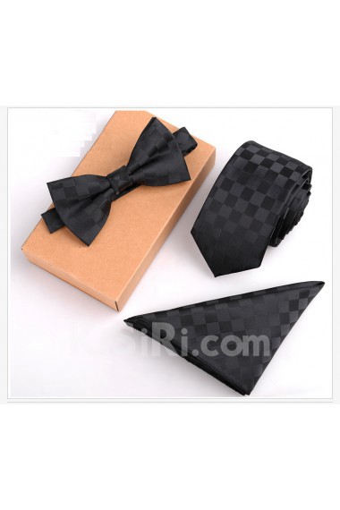 Black Checkered Microfiber 
Necktie and Bow Tie and Pocket Square