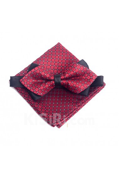 Wine Red Checkered Microfiber 
Bow Tie and Pocket Square