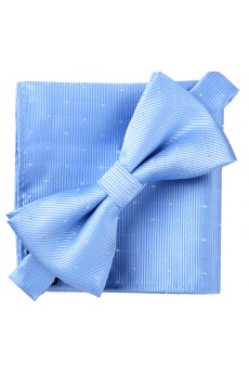 Blue Polka Dot Cotton-Microfiber Blended 
Bow Tie and Pocket Square