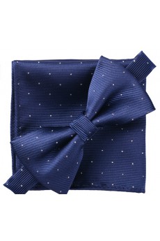 Blue Polka Dot Cotton-Microfiber Blended 
Bow Tie and Pocket Square