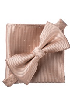 Beige Polka Dot Cotton-Microfiber Blended 
Bow Tie and Pocket Square