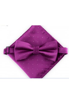 Purple Polka Dot Cotton-Microfiber Blended 
Bow Tie and Pocket Square