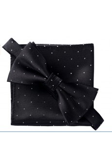 Black Polka Dot Cotton-Microfiber Blended 
Bow Tie and Pocket Square