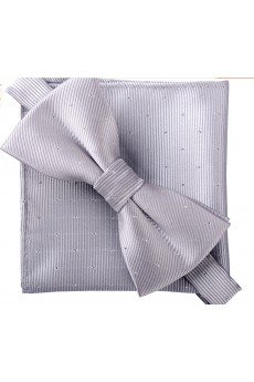 Silver Polka Dot Cotton-Microfiber Blended 
Bow Tie and Pocket Square