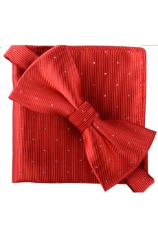 Red Polka Dot Cotton-Microfiber Blended 
Bow Tie and Pocket Square