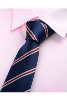 Blue Striped Microfiber Skinny Ties