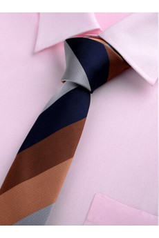 Brown Striped Microfiber Skinny Ties