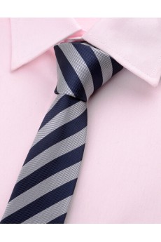 Blue Striped Microfiber Skinny Ties