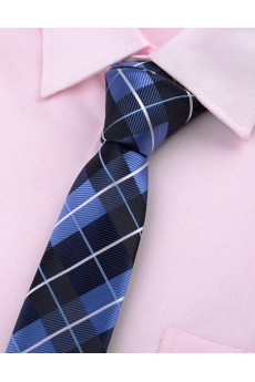 Blue Plaid Microfiber Skinny Ties