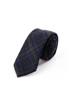 Blue Plaid Wool Skinny Ties