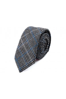 Gray Plaid Wool Skinny Ties