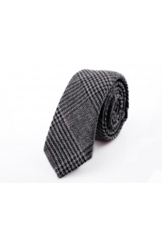 Gray Plaid Wool Skinny Ties